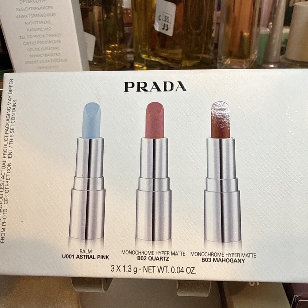 Prada Beauty Holiday Limited Mini 3 Lip Collection Set For Lip Colors & Balm